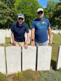 John Pickles and his son Matthew, remembrance at the grave of their great uncle, July 2025