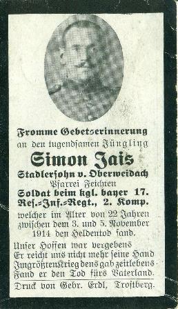 memorial card Simon Jais